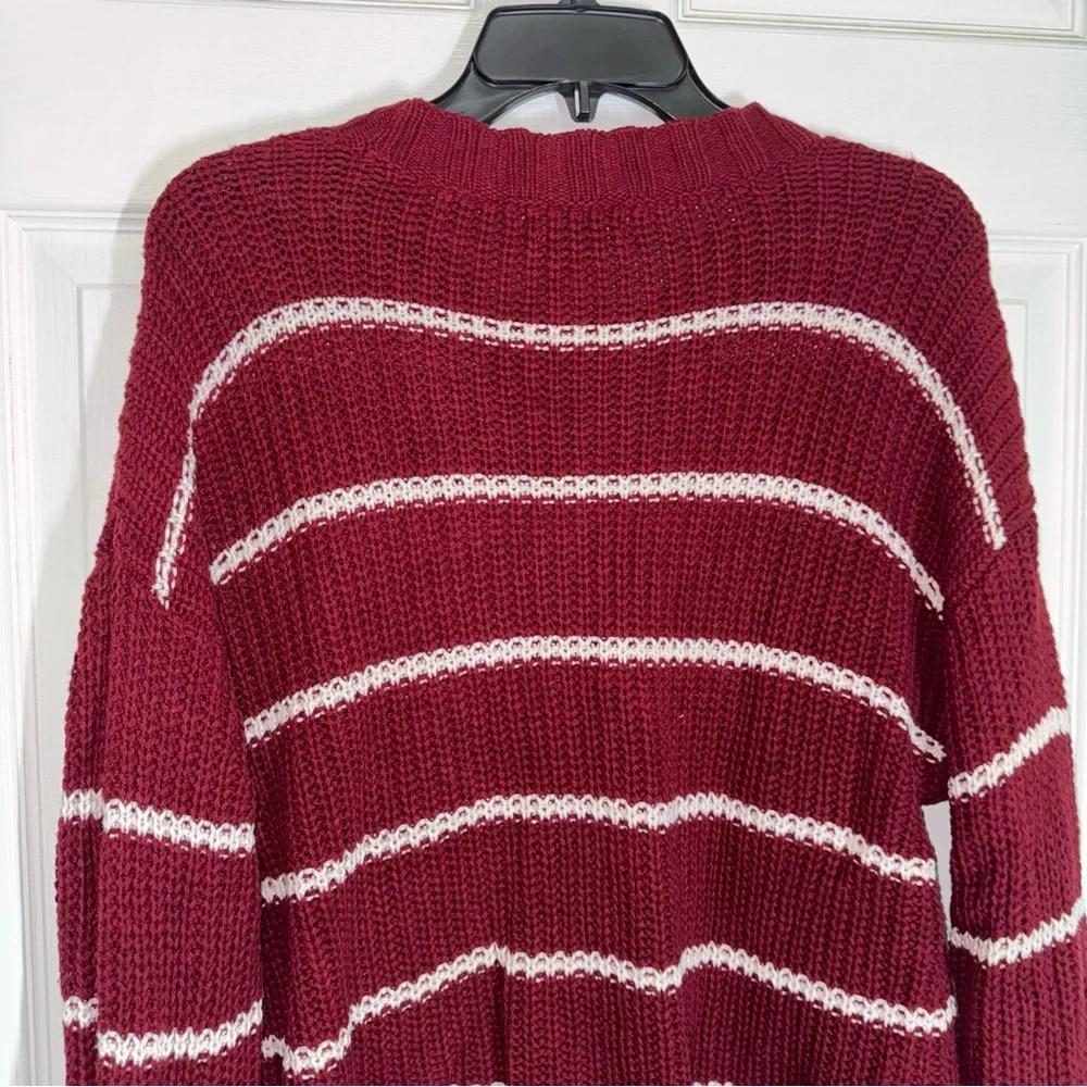 M157 American Eagle Outfitters Dark Red Burgundy Knit Sweater with White Stripes - Picture 7 of 13